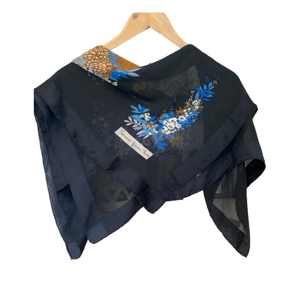 FRANCOISE GUERIN PARIS SQUARE SCARF BLACK/MULTICOLOR VINTAGE - Picture 8 of 8